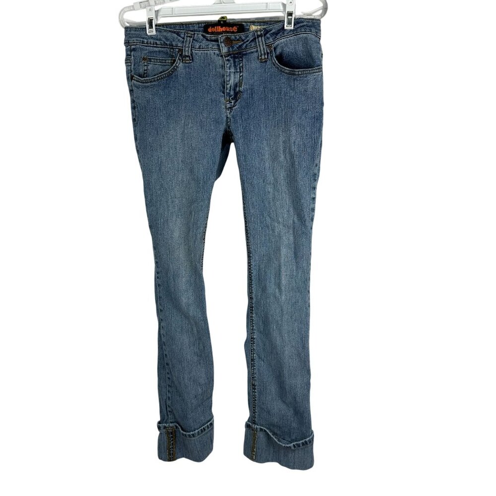 Dollhouse Womens Blue Denim Jeans Size 5 Straight Fit Stretch Material